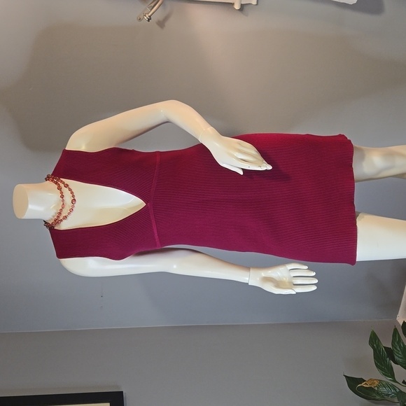 House of Harlow 1960 Magenta Ribbed Bodycon Deep V-Neck Mini Dress - Size M - Picture 1 of 10